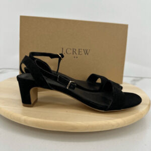 J. Crew Faux Sueded strapped kitten heeled sandals Size 6 Black Minimalist NEW